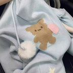 Damen Kapuzenjacke mit verspielten Tiermotiven und Pompoms R&B