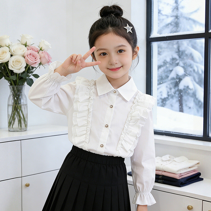 Mädchen Bluse mit Rüschendetails und Knopfverschluss R&B
