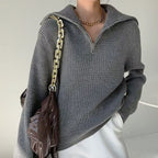Damen Leichter Strickpullover mit hohem Kragen und Reißverschluss
