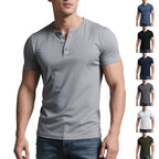 Herren nan kurzes Henley-Shirt mit dezenter Knopfleiste und figurbetontem Schnitt R&B