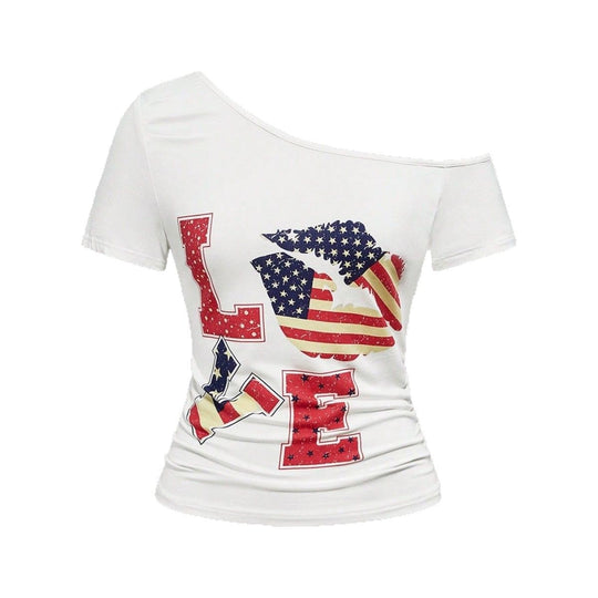 Damen Modisches Shirt mit großzügigem Ausschnitt und einzigartigem Grafikdesign R&B
