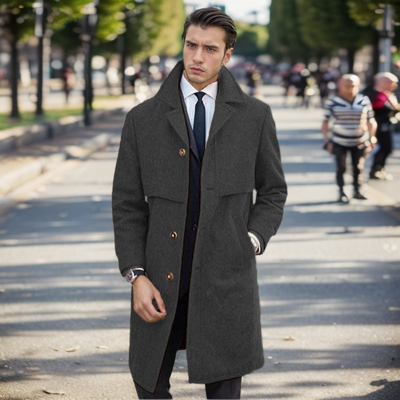 Herren eleganter Wollmantel mit doppelter Knopfleiste und modernem Design R&B