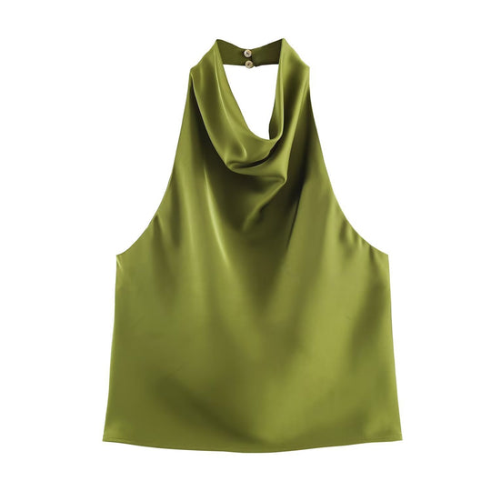 Damen elegantes Haltertop mit fließendem Schnitt und dekorativen Details R&B
