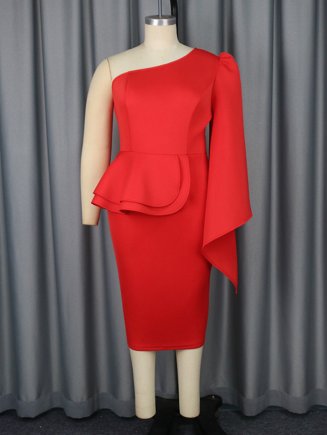 Damen figurbetontes Cocktailkleid mit asymmetrischem Rüschenvolant R&B