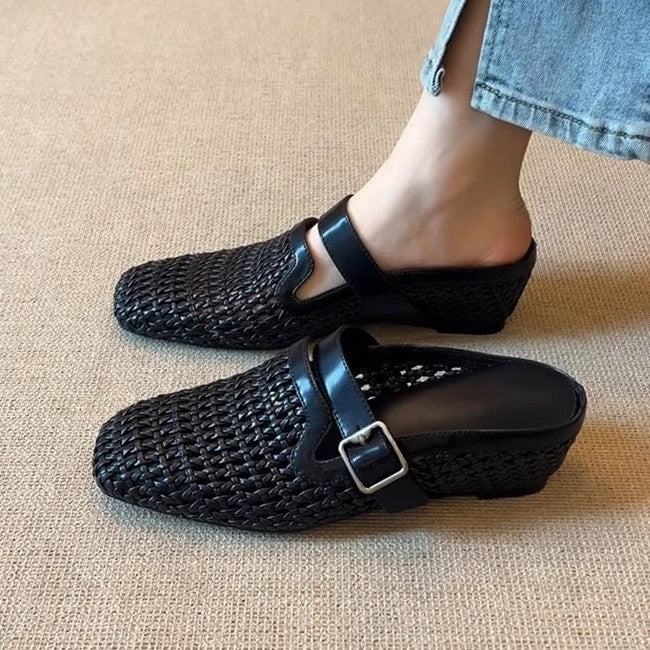 Damen Clogs mit modischem Geflecht und verstellbarem Riemen R&B