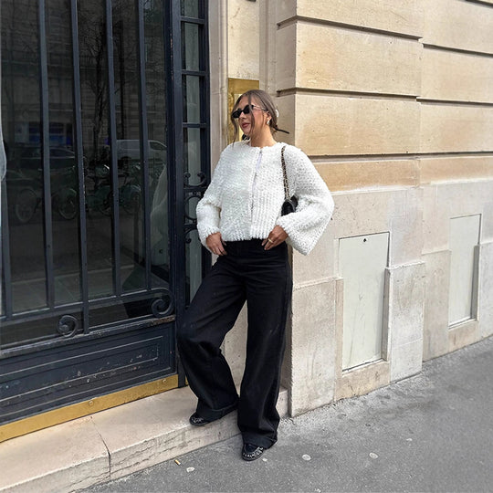 Damen kuschelige Teddyjacke mit weiten Ärmeln und stylischem Schnitt R&B