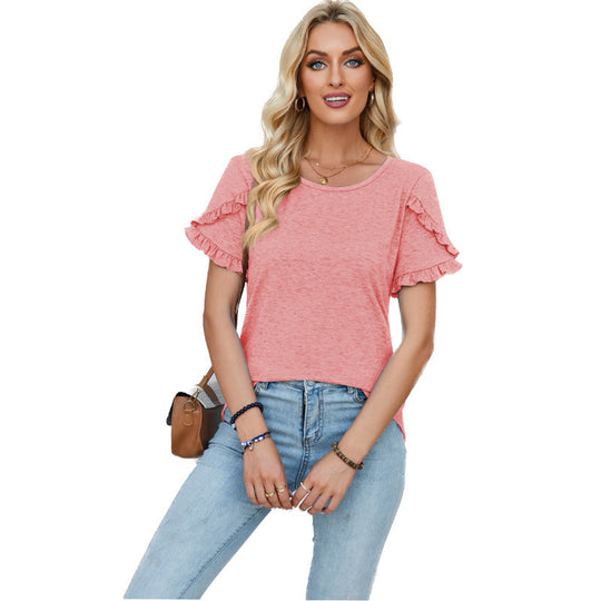 Damen lässiges T-Shirt mit Rüschendetails R&B
