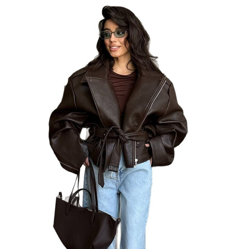 Damen Modische jacke mit großzügigem Schnitt und Taillengürtel R&B