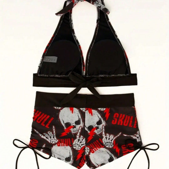 Damen Bikini-Set mit tiefem V-Ausschnitt und kontrastierenden Shorts R&B