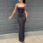 Damen Elegantes Langes Kleid mit schmalem Schnitt und feinen Trägern R&B