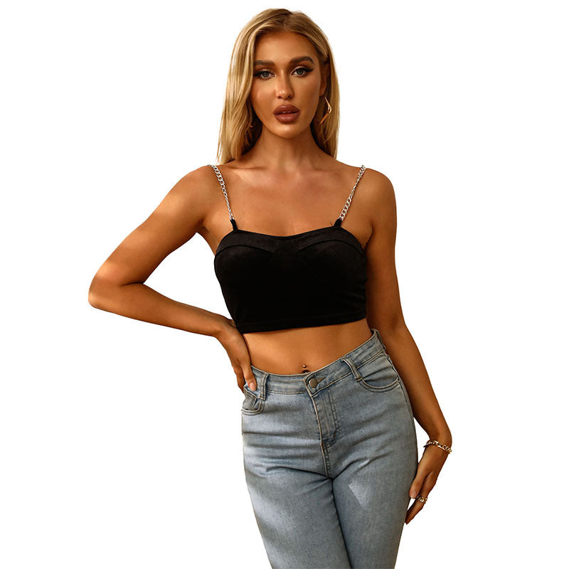 Damen Cropped Top mit dekorativen Kettenträgern und tailliertem Schnitt R&B