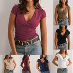 Damen figurbetontes T-Shirt mit elegantem V-Ausschnitt R&B