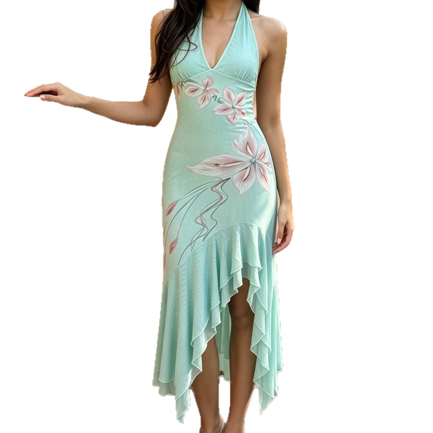 Damen Elegantes Maxikleid mit floralem Design und asymmetrischem Saum R&B