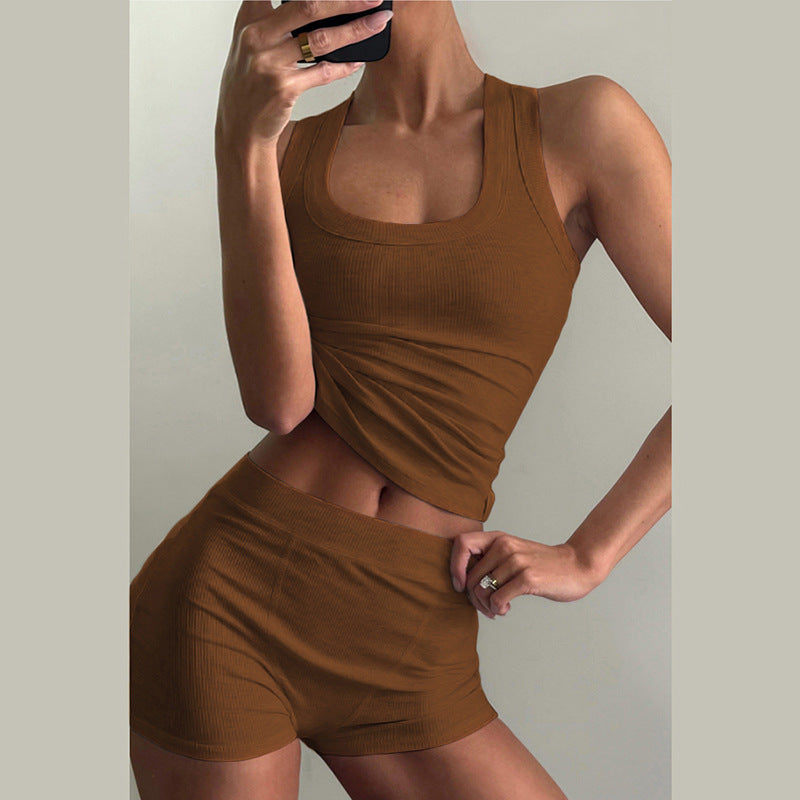 Damen Sportliches Loungewear-Set mit ärmellosem Oberteil und Shorts R&B