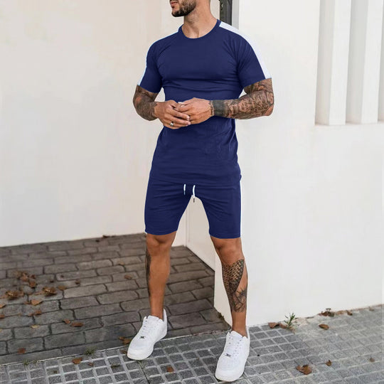 Herren Sportliches Kurzarm- und Shorts-Set mit kontrastierenden Details R&B