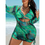 Damen Strandkleid mit transparenten Einsätzen und modischem Wickel-Design R&B