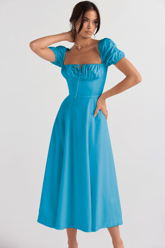 Damen Midi-Kleid mit gerafftem Oberkörper und ausgestelltem Rock R&B