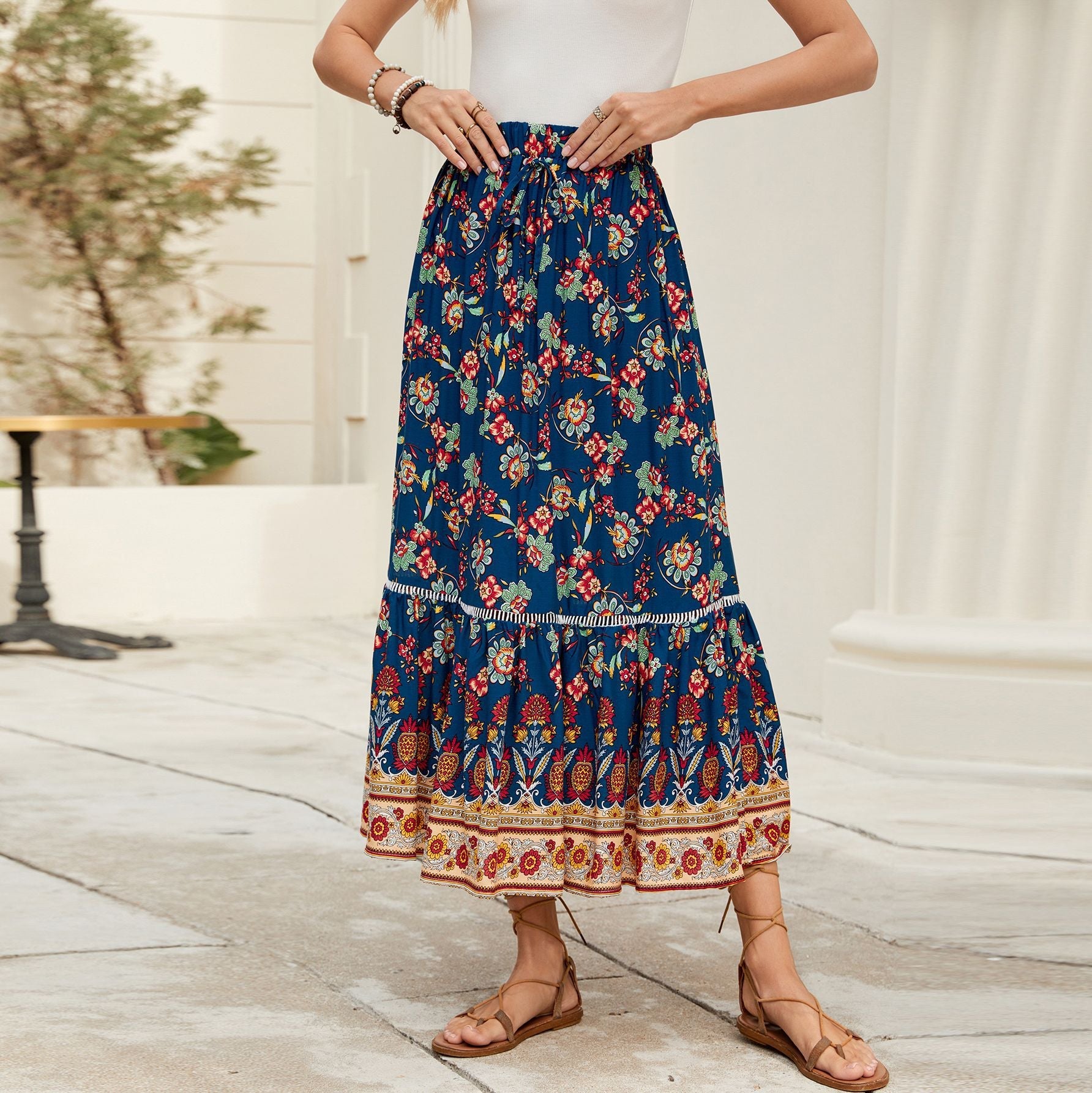Damen Maxi-Rock mit verspieltem Blumenmuster R&B