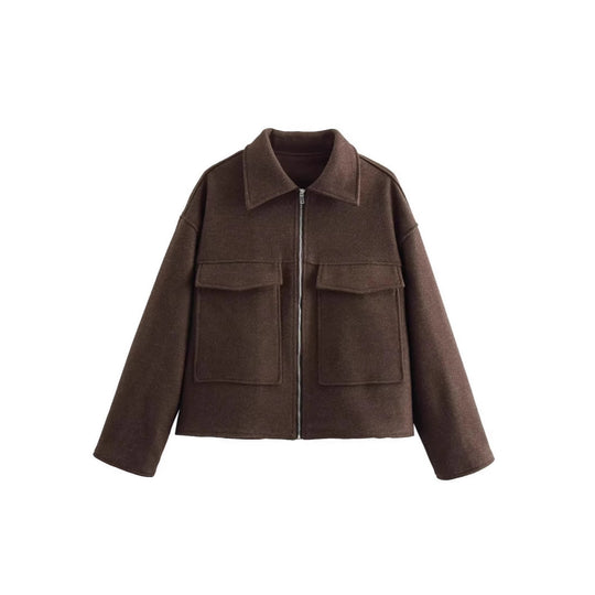 Damen lässige Jacke mit aufgesetzten Taschen und Reißverschluss R&B