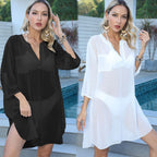 Damen eleganter transparenter Strandüberwurf mit gepunktetem Design R&B