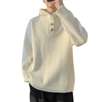 Herren Strickpullover mit Knopfleiste und Kapuze R&B