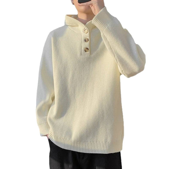 Herren Strickpullover mit Knopfleiste und Kapuze R&B