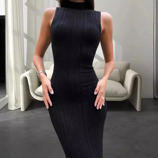 Damen Elegantes Langarm Maxikleid im Rippstrick-Stil R&B