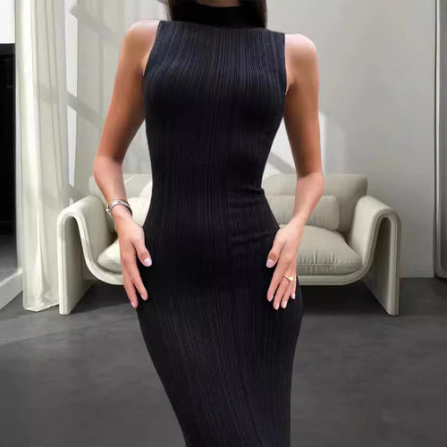 Damen Elegantes Langarm Maxikleid im Rippstrick-Stil R&B