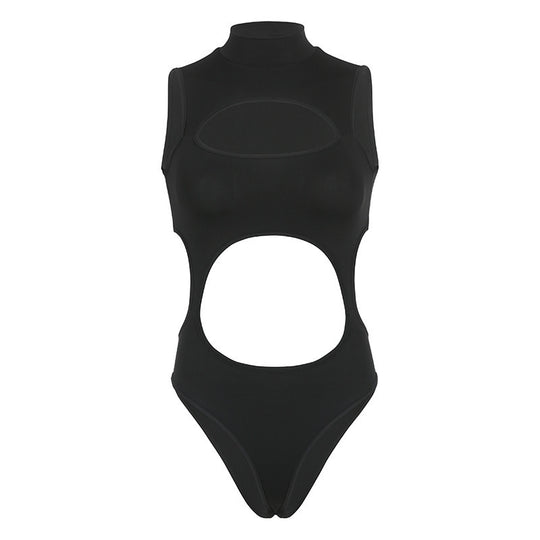 Damen Sportlicher Badeanzug mit hohem Kragen und raffiniertem Cut-Out R&B