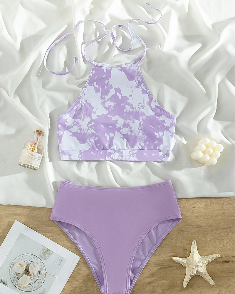 Damen Crop-Top Bikini mit hohem Kragen und floralen Mustern R&B