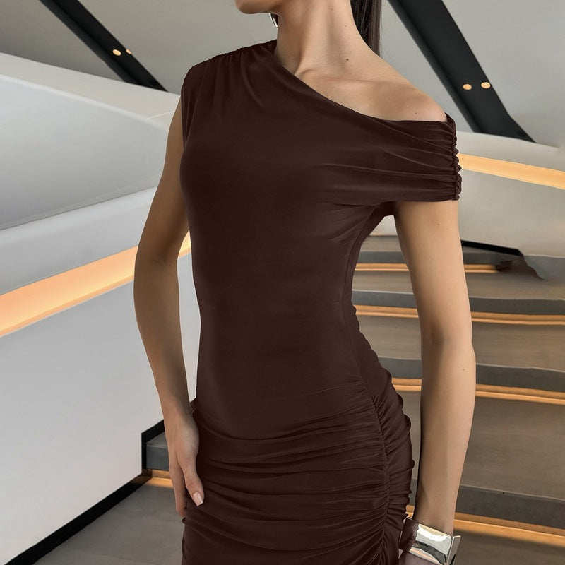 Damen Elegantes Wickel-Maxikleid mit asymmetrischer Schulterpartie R&B