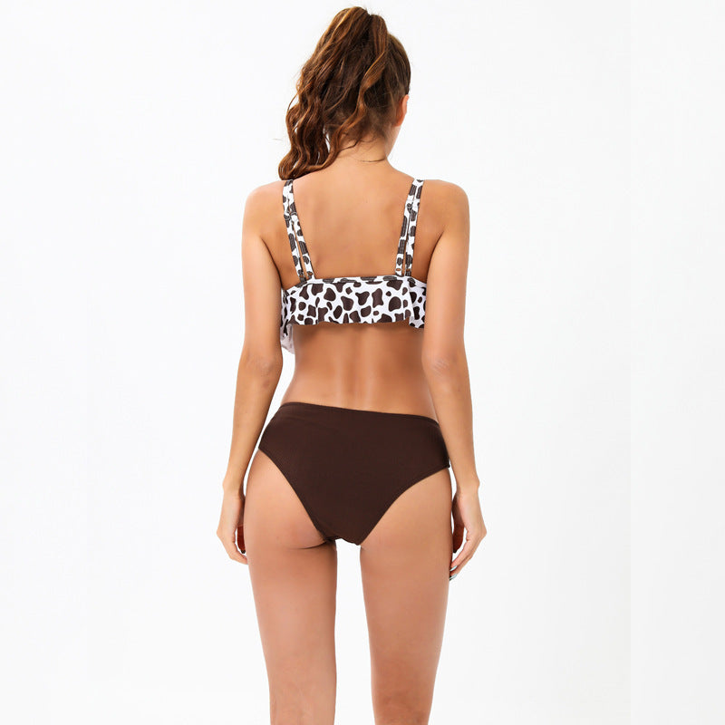 Damen Bikini-Set mit modischem Volant-Oberteil und hoher Taille R&B