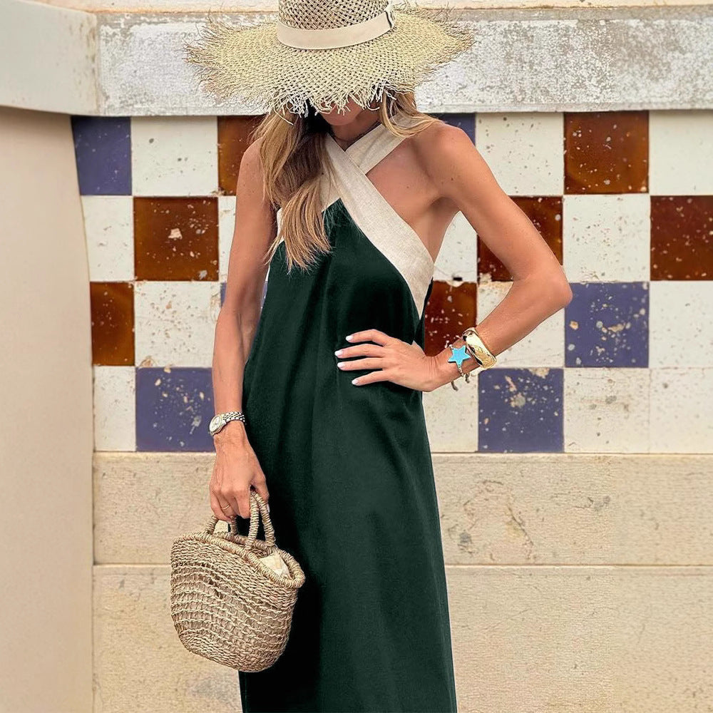 Damen nan luftiges Kaftankleid mit überkreuztem Trägerdetail, Brustpasse und weitem Fall R&B