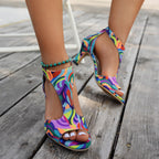 Damen High Heel Sandalen mit modischem Fußdurchblick und buntem Design R&B