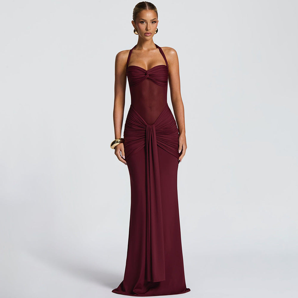 Damen Elegantes Maxikleid mit Tiefem Rückenausschnitt und Raffinierten Falten R&B