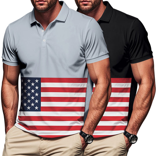 Herren Polo-Shirt mit Flaggenmotiv und klassischem Kragen R&B