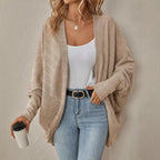 Damen lässiger Strickcardigan mit überschnittenen Schultern und weitem Schnitt R&B
