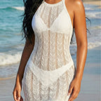 Damen gehäkeltes Strandkleid mit modischem V-Ausschnitt R&B