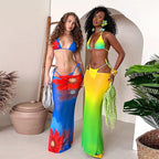 Damen Bikinioberteil mit transparentem Maxirock und floralem Design R&B