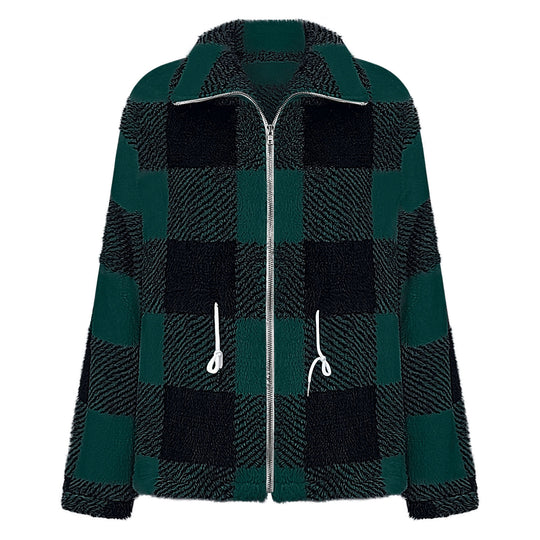 Damen Fleecejacke mit modischem Karomuster und praktischen Taschen R&B