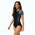 Damen Kurzarm Sportlicher Einteiler Badeanzug R&B