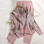 Damen lässiges Hoodie- und Jogginganzug-Set mit Leopardenmuster R&B