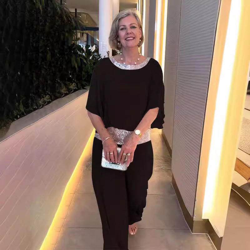 Damen eleganter Jumpsuit mit fließendem Stoff und schickem Taillengürtel