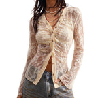 Damen nan zarte Spitzen-Cardigan mit taillierter Silhouette und Knopfleiste R&B