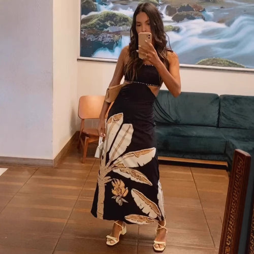 Damen Maxikleid mit floralem Print und eleganten Trägern R&B