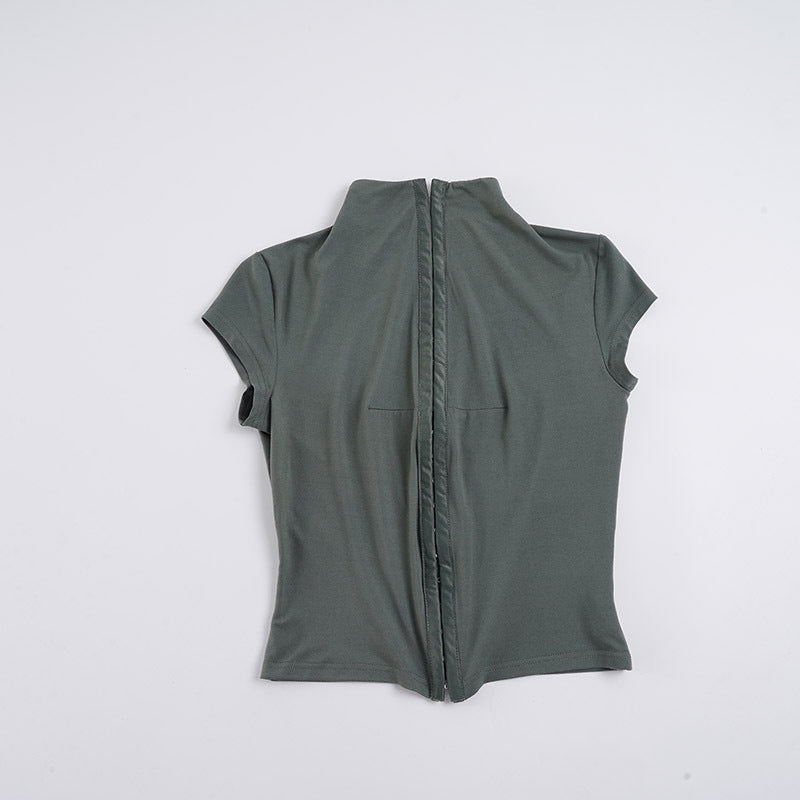 Damen sportliches Kurzarm-T-Shirt mit hoher Kragenführung R&B