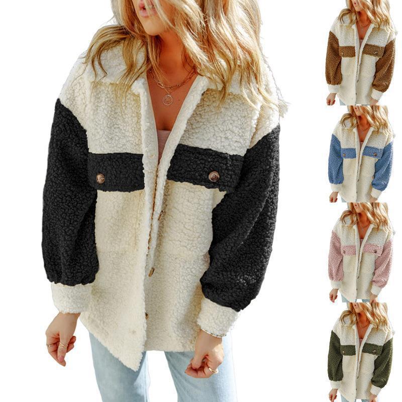 Damen Kuschelige Teddyjacke mit Kontrast-Ärmeln R&B