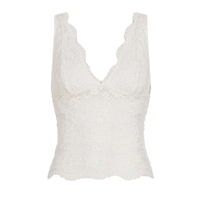 Damen Spitzen-Camisole mit tiefem V-Ausschnitt und eleganter Spitze R&B