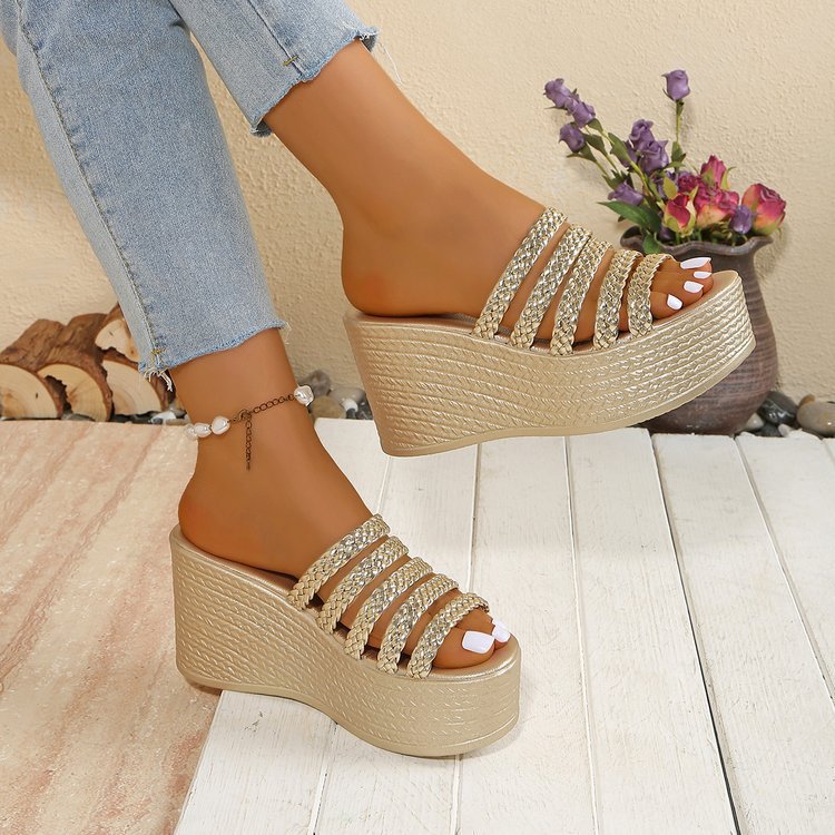 Damen Keil-Sandaletten mit geflochtenem Riemen-Design R&B