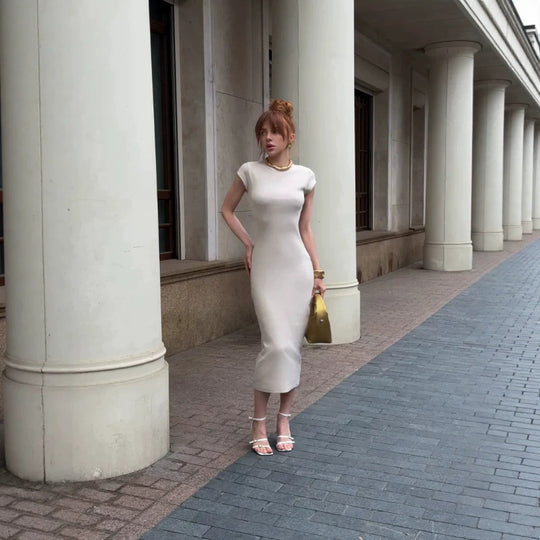 Damen Figurbetontes Langarmkleid mit elegantem Ziernähte R&B